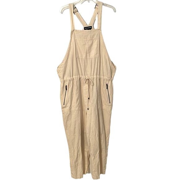 DKNY Jeans Linen Blend Overalls Jumpsuit Women's Size XL Cream High Waisted - Picture 1 of 10